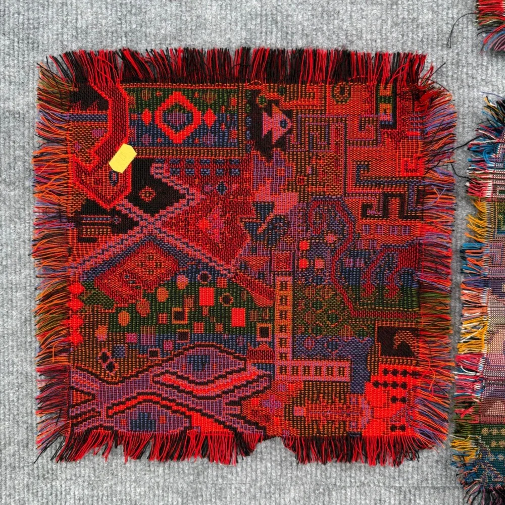 Vintage Woven Tapestry Druze Set of 5 Geometric Abstract Fringed Multi-Color